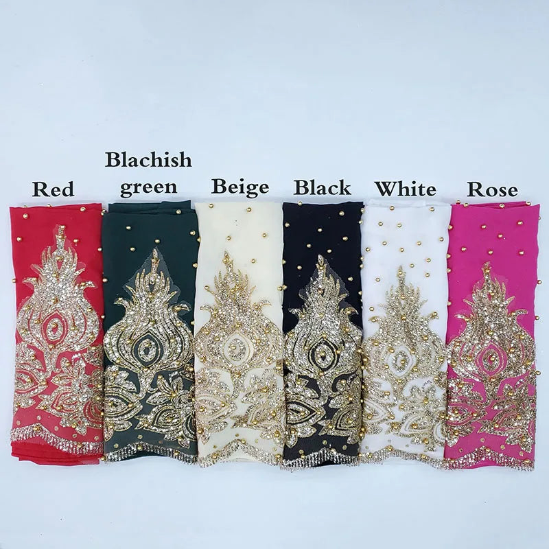 Chiffon Hijab Scarf Muslim Islamic Hijabs Scarves for Woman Long Headwraps with Bead Head Scarf Shawl Wrap Prayer Turbante