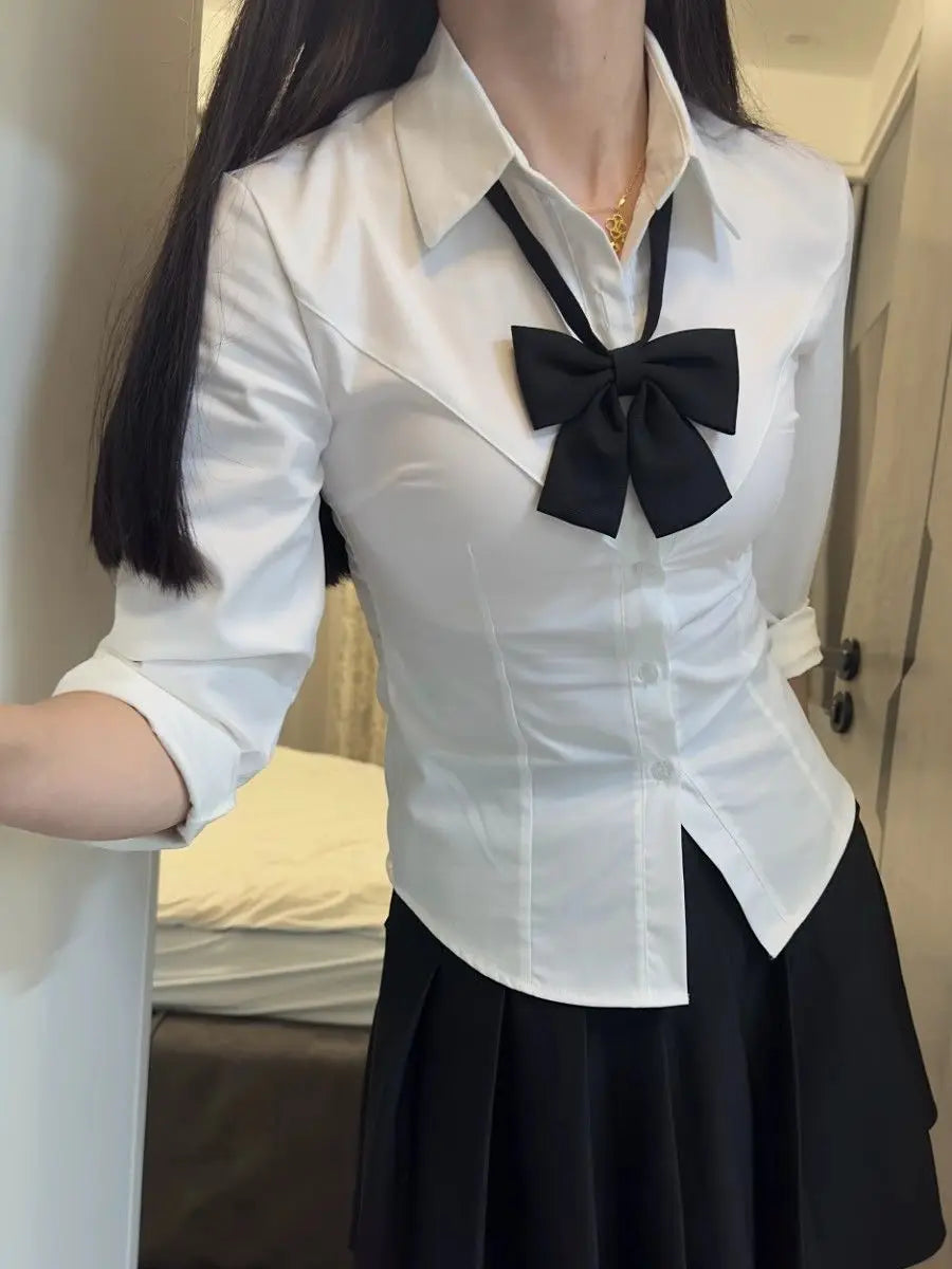 White Original JK Uniform Fitted Shirt Japanese-style Sweet and Spicy School Uniform Long-sleeved Slimming Top for Hot Girls