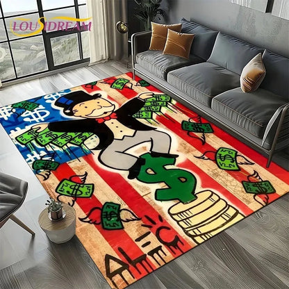3D Rich Man Game Monopoly Dollar Cartoon Doormat Non Slip Entryway Rug for Living Room Bedroom Sofa Decor Kid Area Mat