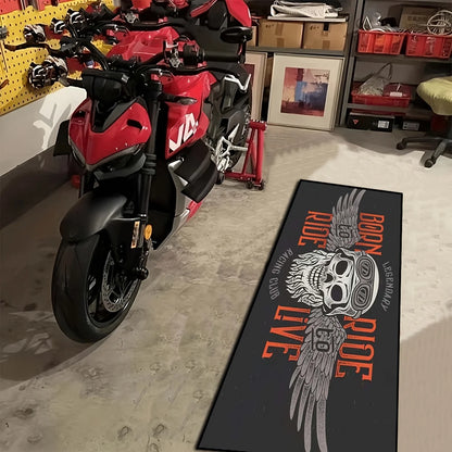 VIKAMA Black Skull Motorcycle Stripe Cool Minimalist Long Rug, Easy-to-Manage Foldable Indoor/Outdoor Printed Floor Mat
