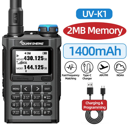 QUANSHENG UV-K1 Walkie Talkie  Air Band FM/AM Wireless Copy Frequency Type-C Charging NOAA Multi-Band For UVK5 K6 Two Way Radio
