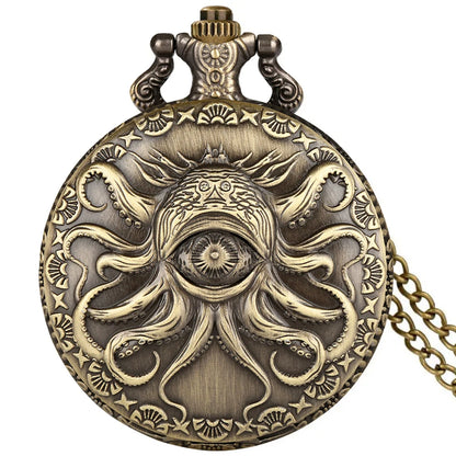 Retro Octopus Pattern Quartz Pocket Watch Arabic Numerals Dial Necklace Pendant Clock Vintage Fashion Timepiece Gift Unisex
