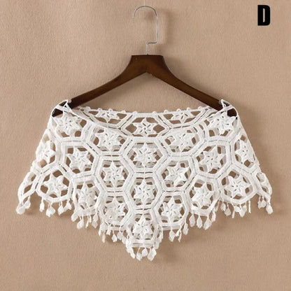 Women Vintage Crochet Knit Cape Elegant Cute Lace Short Hollow Out Shawls Shrug Poncho Wedding Bridal Evening Dress Lace Scarf