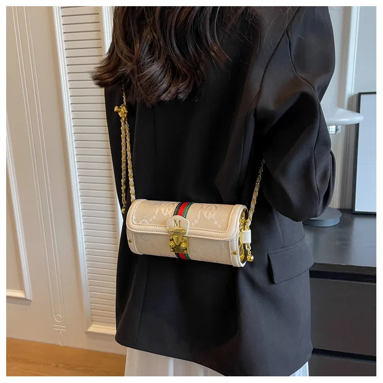 Luxury Brand Women's Evening Messenger Handbag Cylinder Shoulder Bag High-End Designer Stylish Fashion Accessory for Girls