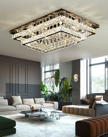 Modern Luxury Crystal LED Chandelier For Living Room Bedroom Dining Room Kitchen Ceiling Lamp Silver Chrome Remote Control Light