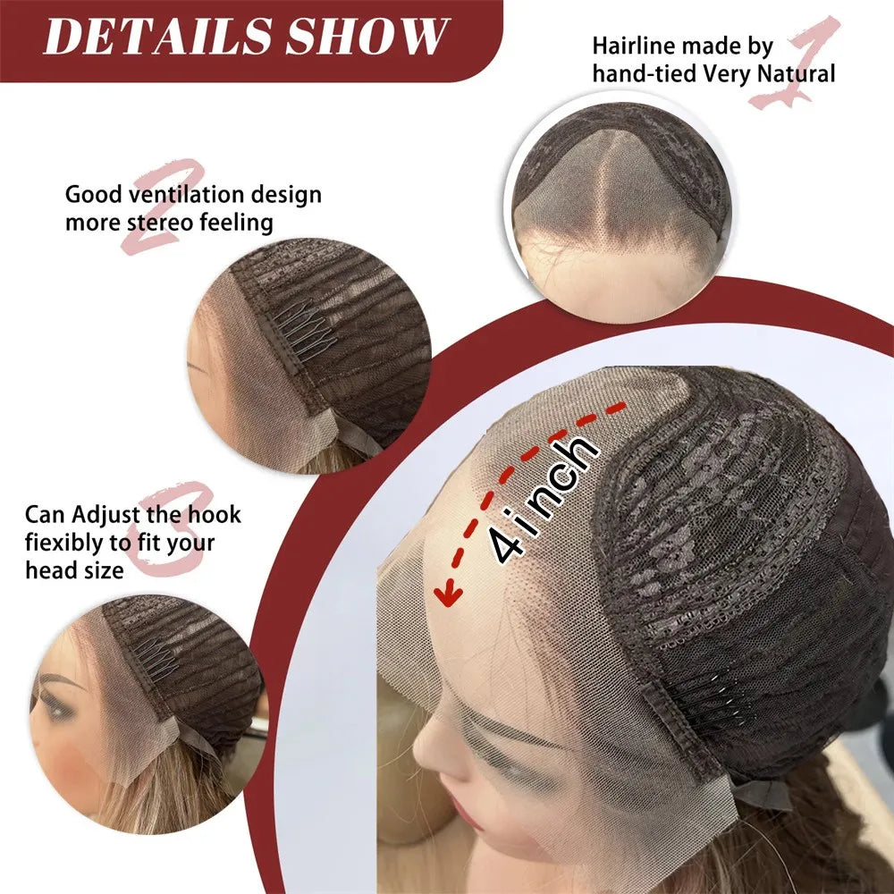 Blonde Balayage Lace Front Wig Free Part HD Lace Wig Realistic Look Dark Brown Roots Natural Wavy Synthetic Heat Resistant Fiber