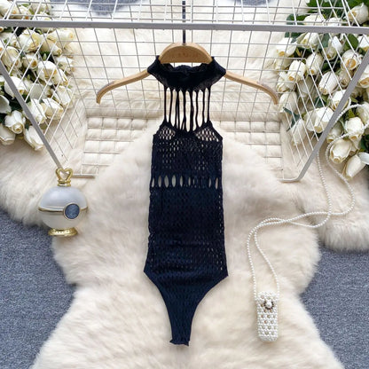 Woman Lace Splice Hollow out Design Women's Bodysuit Base Layer Small Vest High Waist Straight Tube Fashion Sexy Bodysuit New