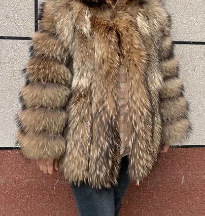 HUAQIUMEISI Real Fox Fur Coat Women's Autumn and Winter Vertical Bar Natural Fox Jacket New Fashion Silver Fox Fur Coat