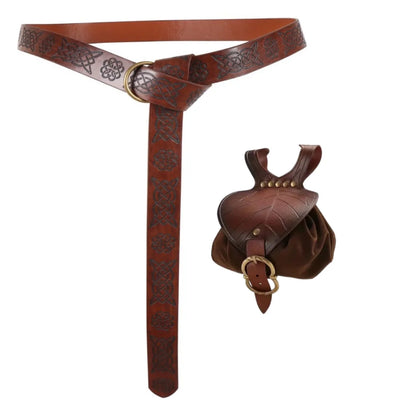 Medieval Waist Bag Retro PU Leather Elf Leaf Copper Coin Waist Bag Belt Accessories Renaissance Dress Belt Waist Bag Props