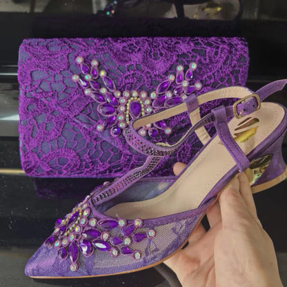 Gold Color New Arrivals Italian Design Nigerian Women Shoes and Bag Set Pointed Toe Slipper with Shinning Crystal for Party
