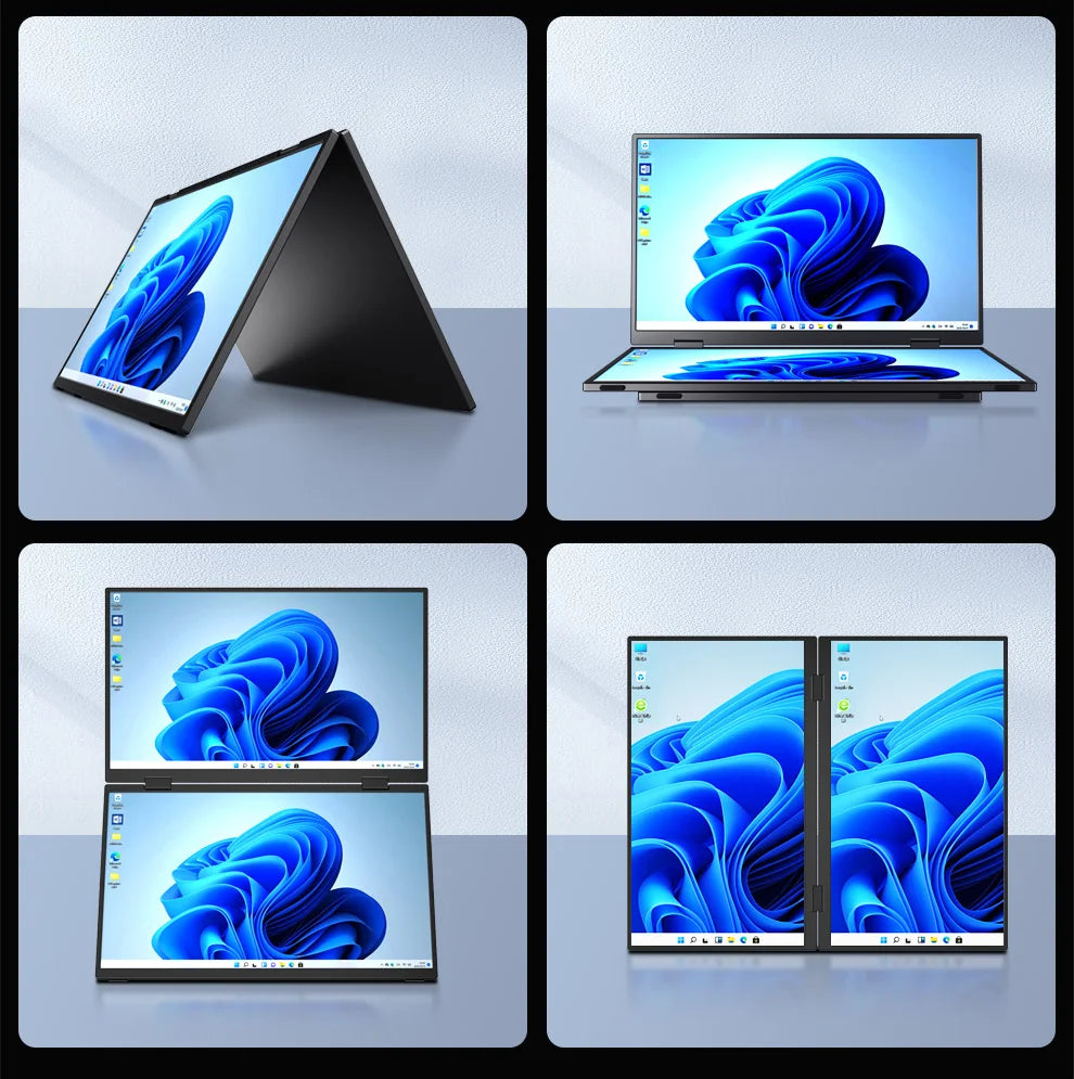 15.6" Folding Portable Monitor Dual Touch Screen 1080p 300nits VESA 75mm Freely Adjust Display Extender for Laptop PC With Bag