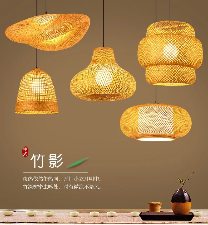 Newest Bamboo Pendant Lamp Ceiling Lights Rattan Wicker Lustre Hand Knit Braiding Suspended Home Dining Braided Indoor Decor Hot