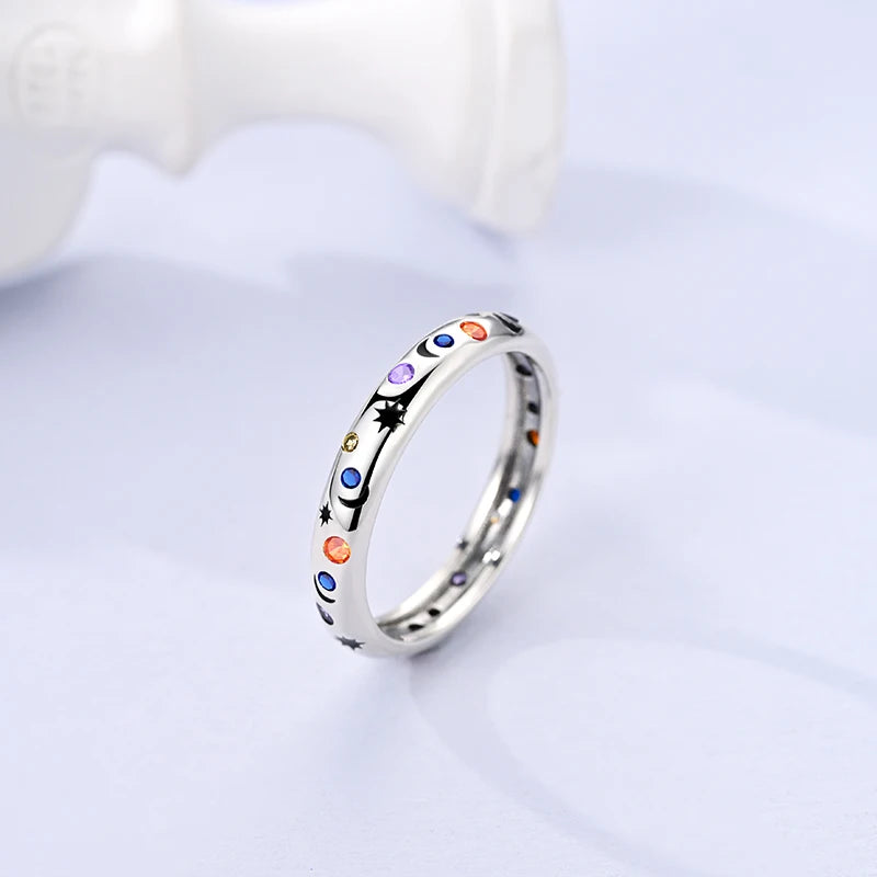 LAZA 925 Sterling Silver Colorful Rings Sparking Zirconium Bowknot Moon Sun Original Ring For Women Anniversary Wedding Gifts