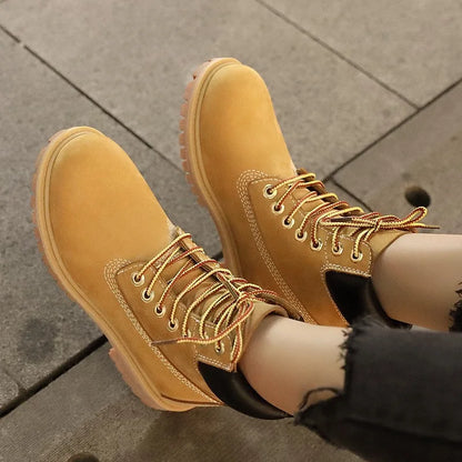 Motorcycle anti slip retro yellow boots waterproof high couple riding classic cruise shoes men women retro durable shoes
