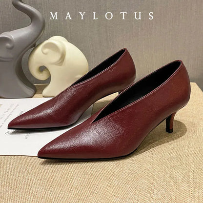 Sandals Luxury Brand Sexy Dress Shoes Elegant Chunky 5.5cm Heeeled Pumps Sexy Pointed Toe Evening Shoes Women Shoes V Cut Shoes