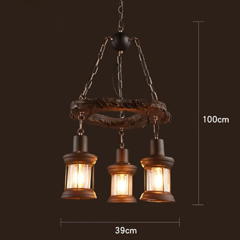 Retro Wood E27 LED Ceiling Lamp Antique Industrial Chandelier Lighting LOFT Bar luminaire Vintage Pendant Lights lustre