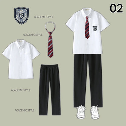 Men Women JK Uniform British Style School Uniforms Preppy Style Pleated Skirt With Bow Tie Tops Pants Chorus Poetry Cosplay
