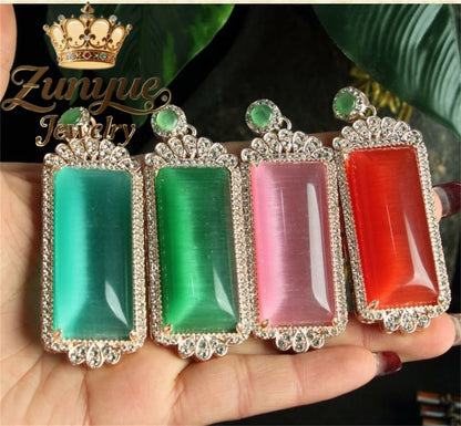 Natural Colorful Cat's Eye Stone Pendant Necklace Elegant Fashion Daily Wear Luxury Quality Fine Jewelry For Women Unisex Gift