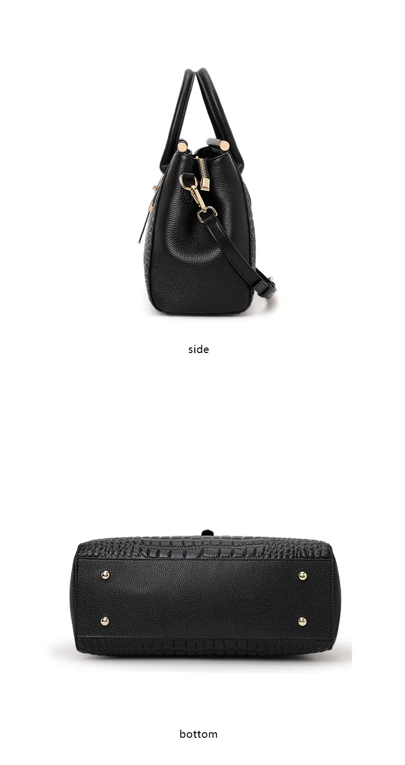 Aidrani Genuine leather women's handbag, fashion crocodile pattern design, high-end luxury cowhide bag large capacity