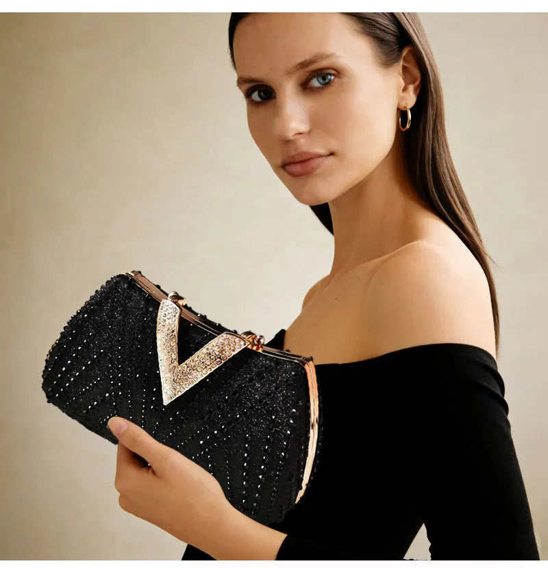 Diamond Silver Shoulder Bags for Women Wedding Inspired Designer Handbags 2026 Luxury Quality V Hasp Rhinestone Crossbody Bags