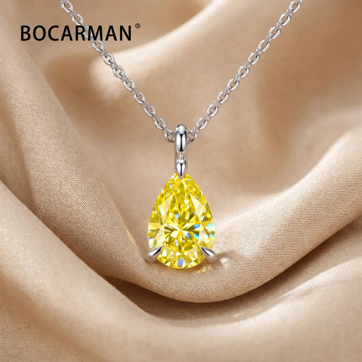 Bocarman Colorful Pear Moissanite Pendant on S925 Silver Chain GRA Iridescent Teardrop Whimsical Enchanting Gift