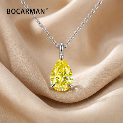Bocarman Colorful Pear Moissanite Pendant on S925 Silver Chain GRA Iridescent Teardrop Whimsical Enchanting Gift
