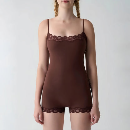Absobe Lace Patchwork Cami Playsuit Women Sexy Backless Sleeveless Romper Solid Color Y2K Streetwear Casual Loungewear Outfit