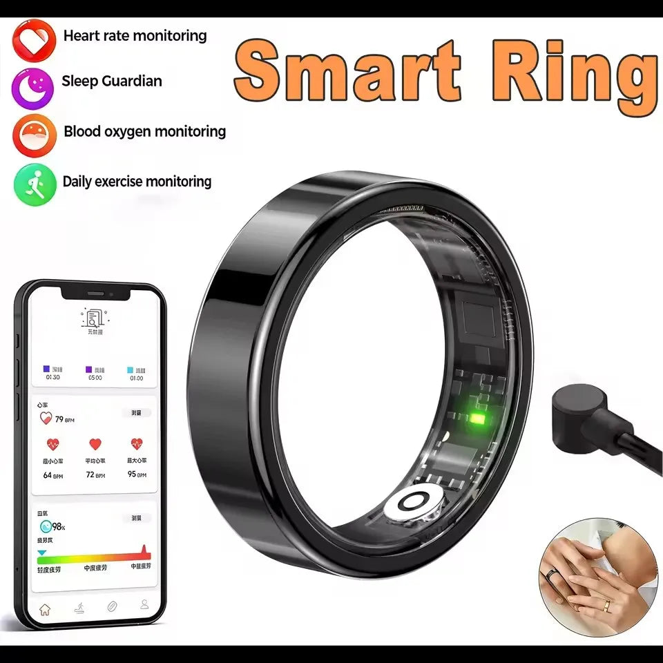 2026 New Smart Ring Heart Rate Blood Pressure Sleep Monitoring Motion Tracking IP68 Waterproof Men Women Smart Ring Holiday Gift