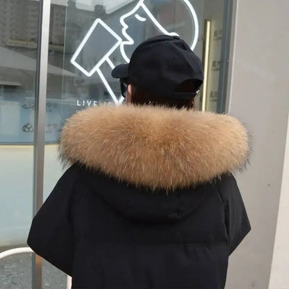 Raccoon Fur Collar Real Fur Down Jacket Parka Fur Collar Natural Fur Hood Trim Fur For Women Warm Wraps Furry Fur Scarf for Coat