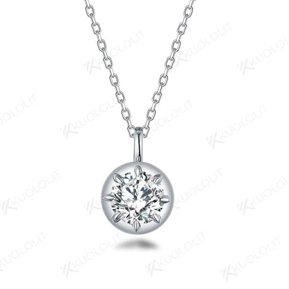 Kuololit 1CT Moissanite D/VS1 Necklaces for Women Solid 18K 14K 10K 925 Sliver Yellow Gold Round Pendant for Anniversary Custom