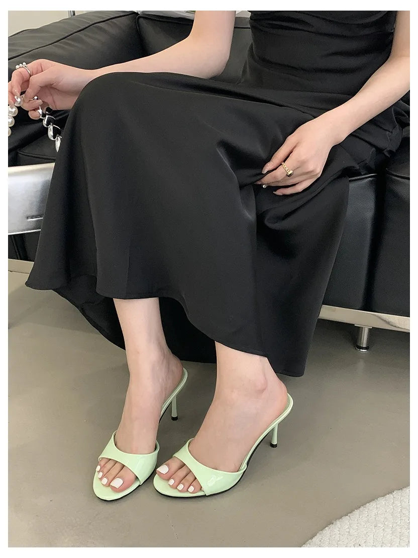 Women Slippers Sandals Fashion Round Open Toe Thin High Heels Mule Slides Summer Party Dress Pumps Shoe Comfortable Sandal Mujer