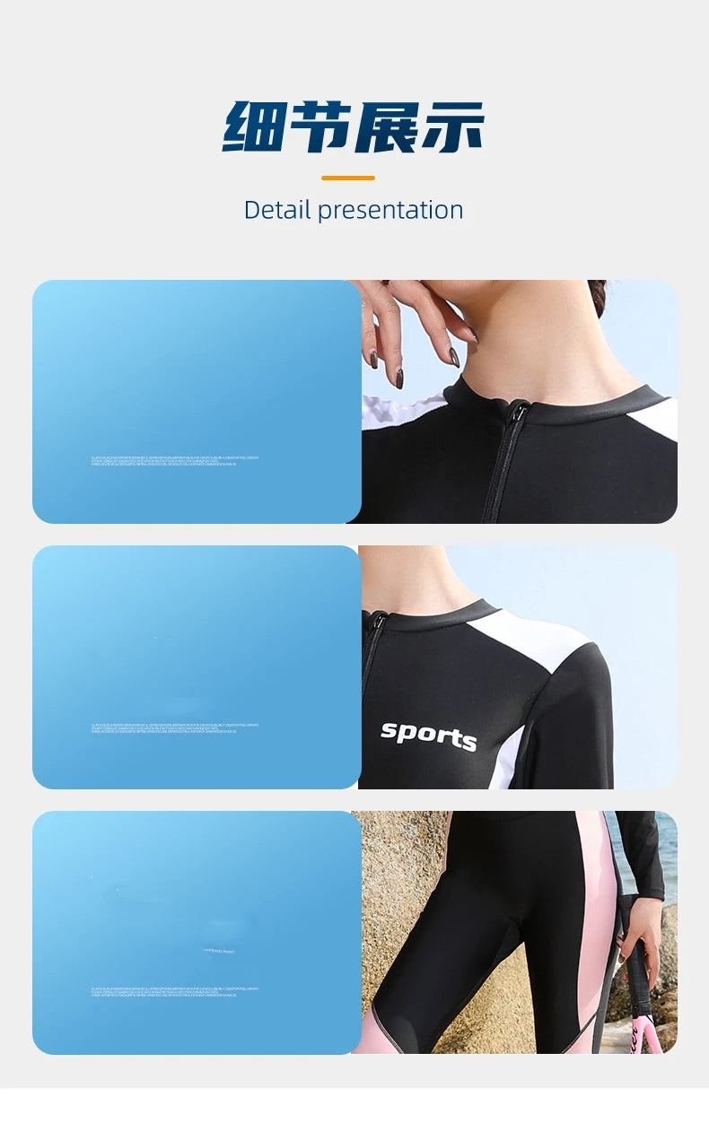 Women One Piece Long Sleeve WaterProof Outdoor Sports Beach Push Up SwimWear Female Full Body Quick-Dry Bathing Rash Guard