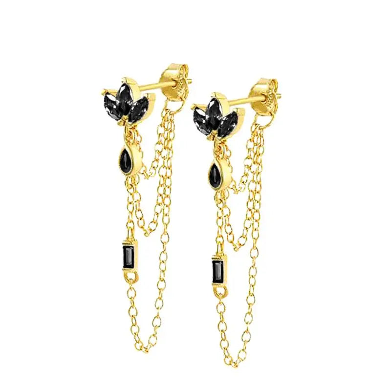 925 Sterling Silver Needle Long Chain Stud Earrings For Women Exquisite Zircon Geometric Tassel Pendant Earrings Luxury Jewelry