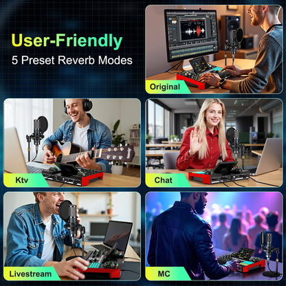 Tenlamp Podcast Equipment Bundle with Table Tripod, G10-P15B Live Sound Card Audio Mixer Kit with 3.5mm Condenser Microphone, Voice Changer Denoise for PC Smartphone Laptop, Studio Recording Streaming Gaming Singing Karaoke Y