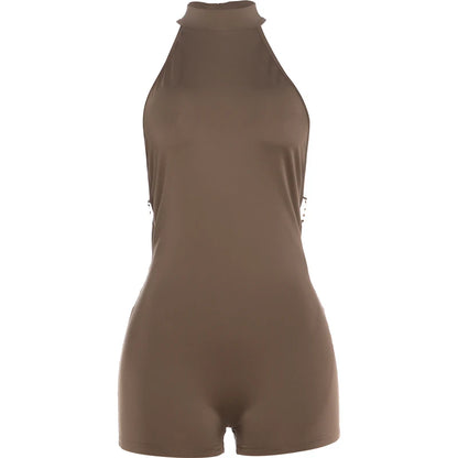 Kliou Butterfly Decoration Mini Dress Woman Sexy Metal Chain Backless Skinny Peach Hip Hot Girls High Street Fashion Rompers