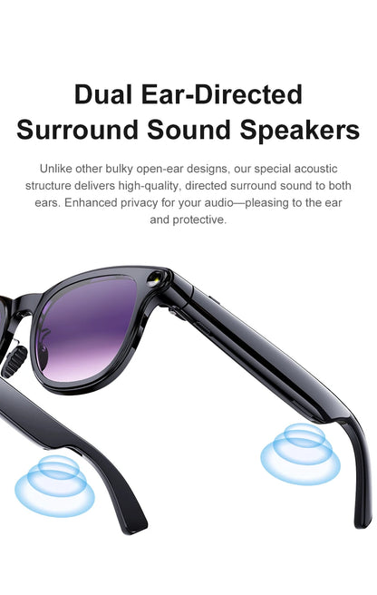 AI Smart Glasses 800W HD Camera Photo Video Record Voice Assistant Real-time Translation Waterproof Chat GPT Music Smart Glasses