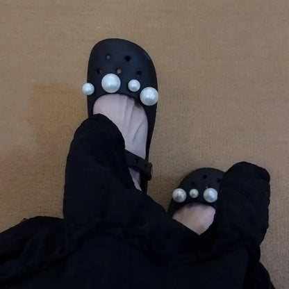 Luxury Pearl Shoes Charms Set DIY Ballet Clogs Women Summer 2026 Fashion Leopard Print EVA Beach Slippers Woman's Jelly Shoes