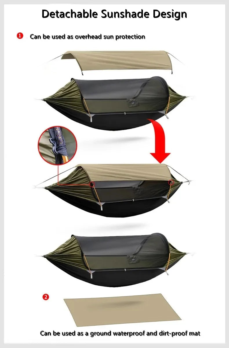 Outdoor Camping Hammock with Sunshade and Mosquito Net Anti-Rollover Single Double Portable Hanging Bed with Bug Net