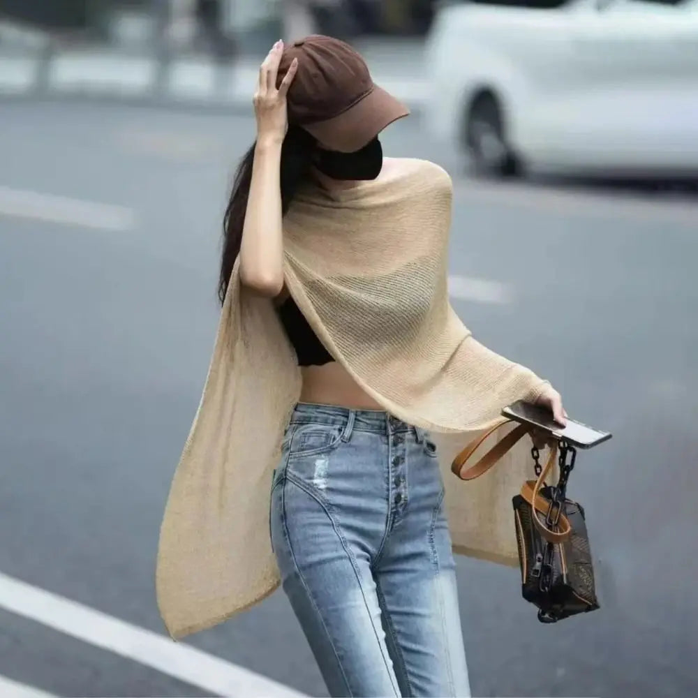Trendy Loose Irregular Cape Shawl Thin Sun Protection Shawls Ice Silk Sunscreen Scarf