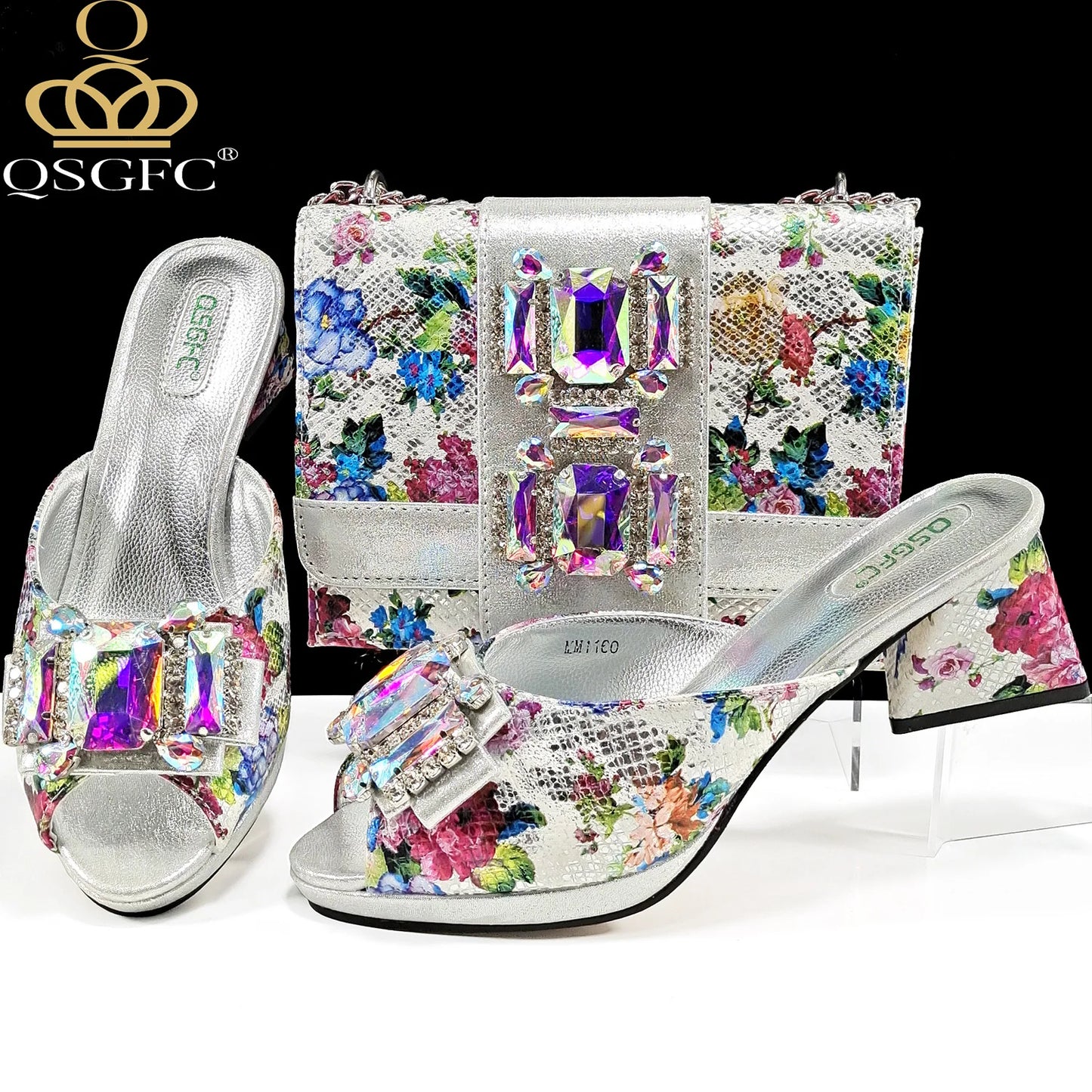 QSGFC Italian Sandals and Bags Matching Set 2026 Women Heel Party for Rose Gold Colour Wedding Bigger Size Thick Heel Shoes