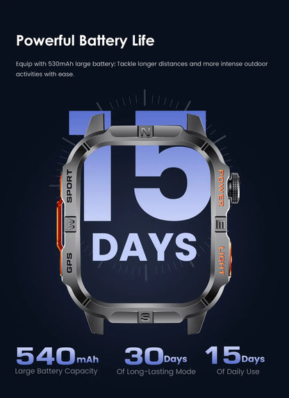 2026 New Outdoor Military Men's Smartwatch Is Equipped With GPS LED Lighting, A Compass, Wireless Communication, IP68 Waterproof