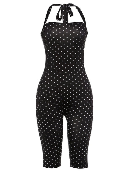 Kliou Polka Dot Print Playsuit Woman Summer Trend Bandage Halter Backless Skinny Peach Hip Hot Girls High Street Fashion Rompers