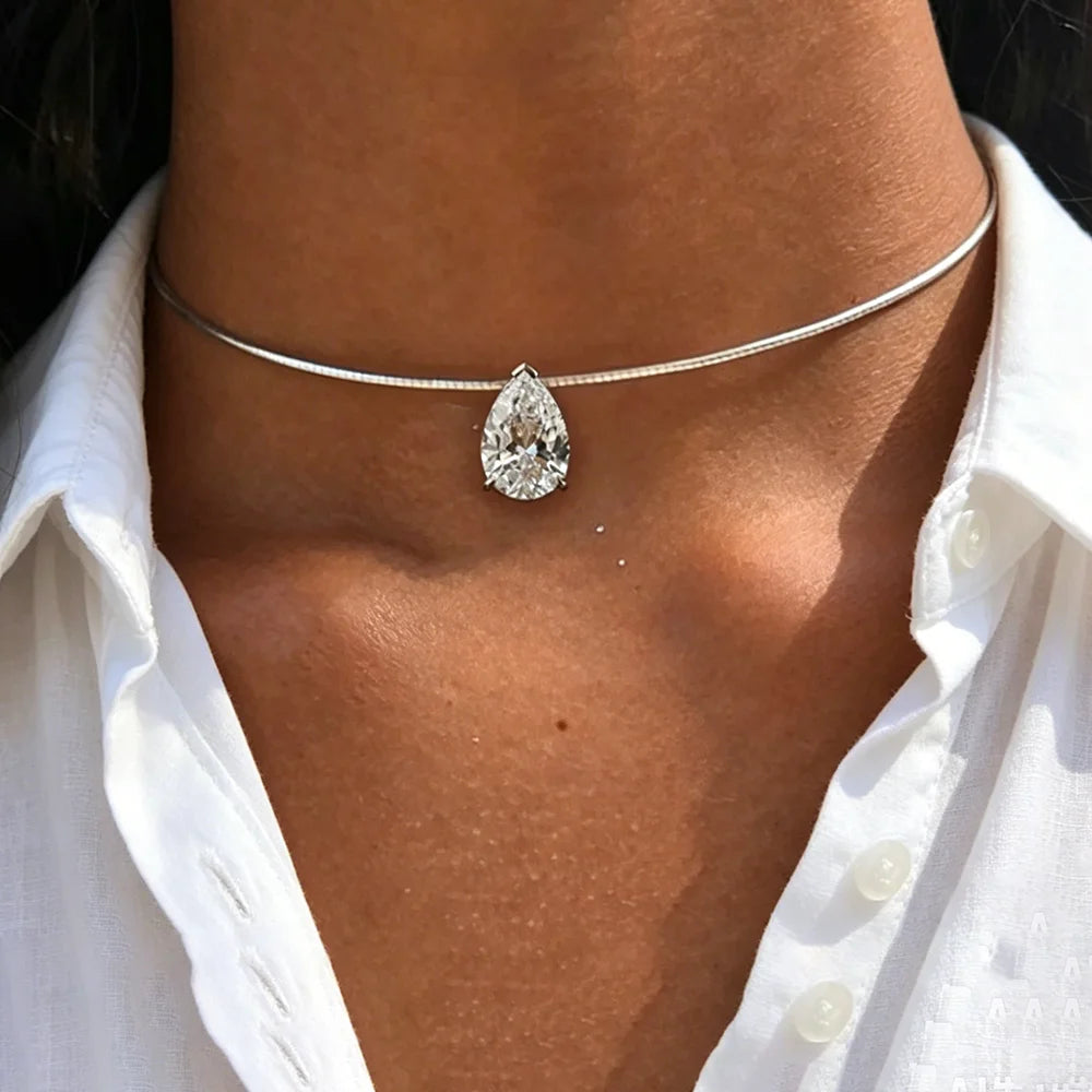 GRA Certified 3/4/5Carat Waterdrop Moissanite Collar Necklace For Women S925 Silver Pear Cut Solitaire Diamond Omega Necklace
