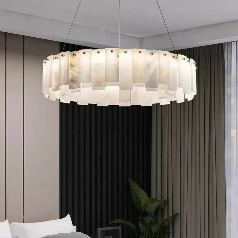 Minimalist Luxury Pendant Lights Solid Brass Natural Spanish Marble Chandelier Elegant for Living Room Dining Room Bedroom