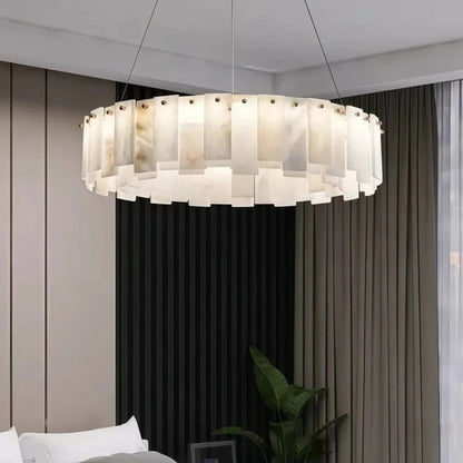 Minimalist Luxury Pendant Lights Solid Brass Natural Spanish Marble Chandelier Elegant for Living Room Dining Room Bedroom