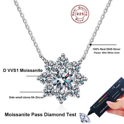 NeeTim 1CT Moissanite Sparkling Necklace For Woman Pendant 925 Silver Plated with White Gold Chains Party Bridal Fine Jewelry