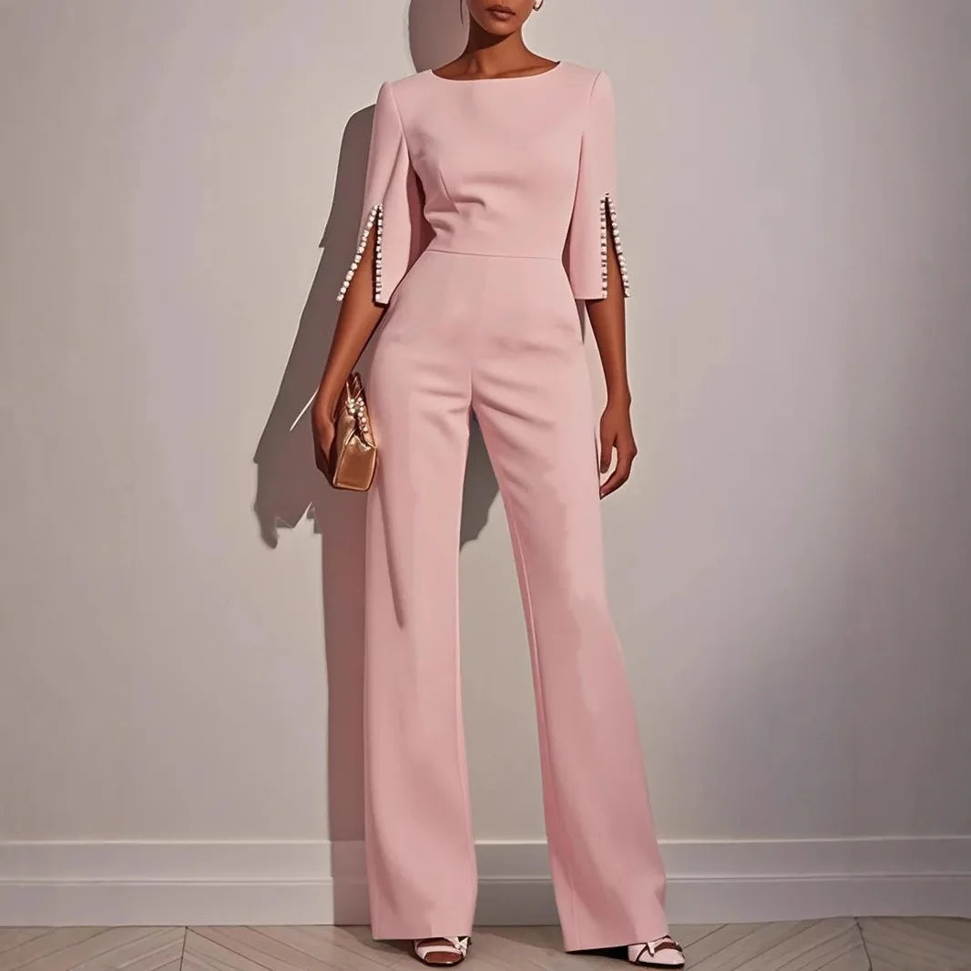 Jumpsuits women 2026 rompers spring summer solid-color beaded decorated slim spit long jumpsuit women's clothing