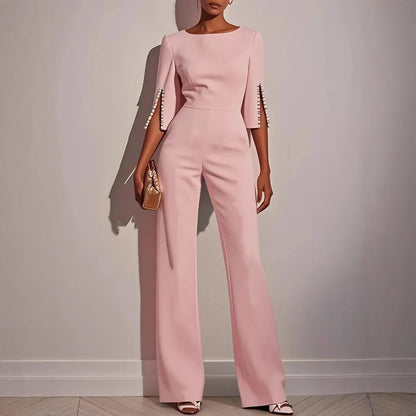 Jumpsuits women 2026 rompers spring summer solid-color beaded decorated slim spit long jumpsuit women's clothing