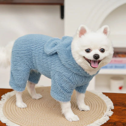 Warm Dog Clothes Winter Plush Hooded Clothing Jumpsuit Tracksuit For Small Medium Dogs Chihuahua York Puppy Overalls Bodysuit XS