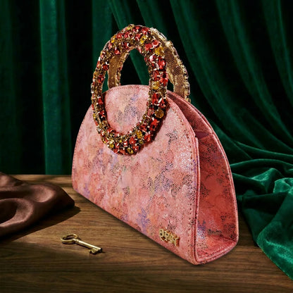 Multicolor Glitter Rhinestone Ring Handle Evening Clutch And Women High Heels Shoes Set Wedding Party Matching Bag